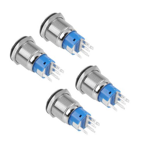 4pcs 19mm 12V Blue LED Ring Illuminated ON/Off Push Button Silver For DIY
