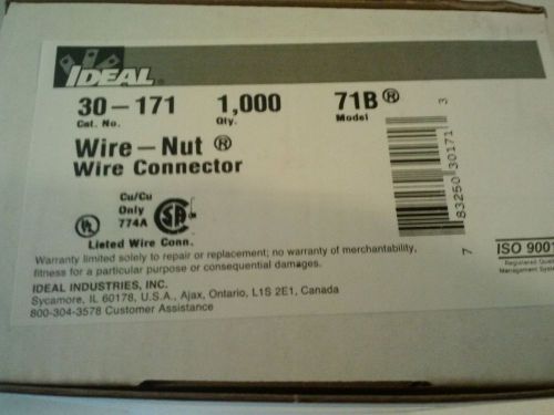 Brand New Ideal 30-171 Wire-Nut Connectors Quantity of 1000 Model 71B