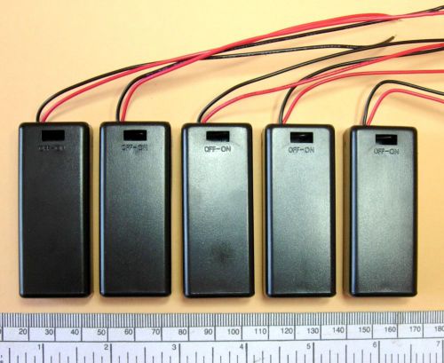 Battery holder for 2 x &#039;aaa&#039; (um-4) cell - with leads - hard case -  pack of 5 for sale
