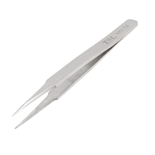 115mm length silver tone stainless steel tapered tip tweezers for sale