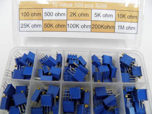 10value 100pcs 3296 Trimmer Trim Pot Resistor Box Kit 100 ohm - 1M ohm 8