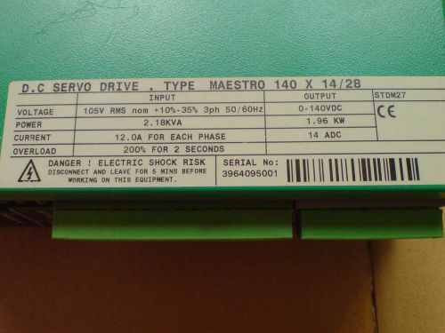 Control techniques dcd140x14/28 dc servo drive 105v nom rms +10%-35% 3ph 50/60hz for sale