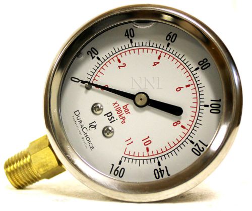 160 psi stainless liquid/glycerin filled pressure gauge - 2-1/2&#034; dial - 1/4&#034; npt for sale
