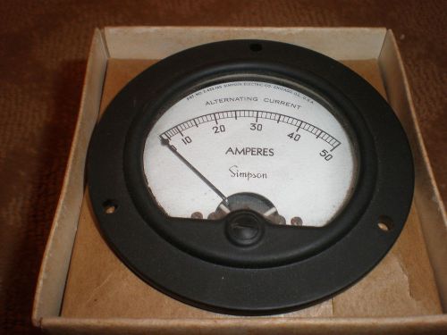 Vintage nos simpson 0 - 50  alternating current amperes gauge - round - usa for sale