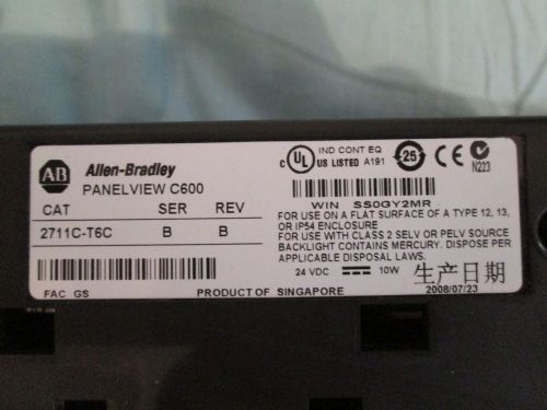 Allen Bradley PanelView C600 2711C-T6C Series B Rev. B