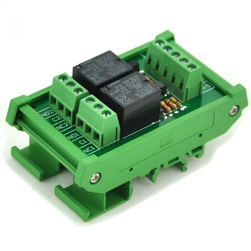 DIN Rail Mount 2 SPDT Power Relay Interface Module, OMRON 10A Relay, 24V Coil.