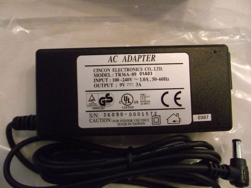 CINCON Desktop AC Adapter 36W 90-264VAC 9VDC 3.0A 2.1mm Part#TR36A-09 01A03