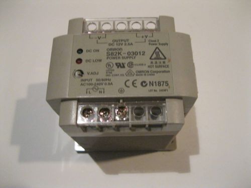 OMRON S82K-03012 24VDC POWER SUPPLY, 100-240VAC SUPPLY, 12VDC OUTPUT, 2.5A