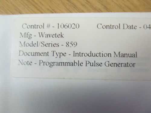 WAVETEK 859 Programmable Pulse Generator Introduction Manual c 6/80