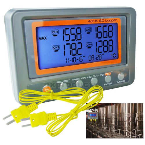 Thermocouple thermometer k-type 4 channel sd card logger °c °f beep &amp; led alarm for sale