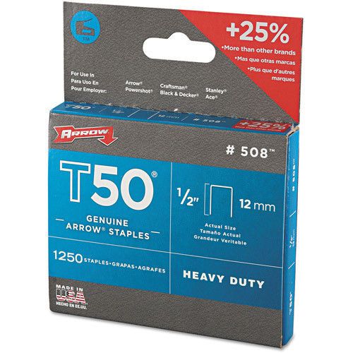 ARROW T50 #508 Heavy Duty Genuine Staples For Stapler 1/2&#034; 12mm 1250 per box