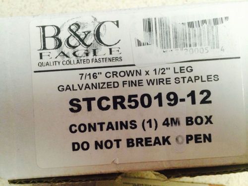 B &amp; c eagle stcr5019-12 7/16&#034; crown x 1/2&#034; leg new. contains 4,000 staples for sale