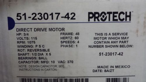 Protech 3/4 HP 115 Volt 1075 RPM 4 Speed Direct Drive Motor