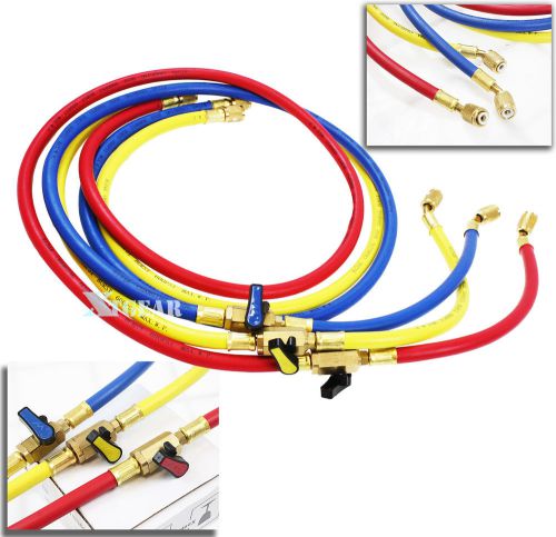 3 refriger ac shut valve charging hoses 60&#034; hvac 1/4&#034;  refrigerant r410a r134a for sale