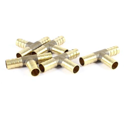 5 pcs gold tone t shape 3 way air gas hose barb connector for 10mm dia pipe tube for sale