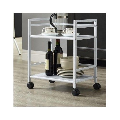 Two shelf rolling utility cart white and wheels work kitchen slim microwave new for sale
