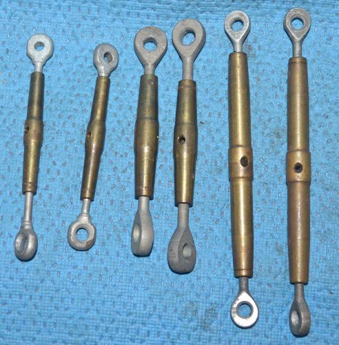 3 pair brass &amp; steel rigging cable turnbuckles eye hook ends 3 5/8&#034; to 5 5/8&#034; for sale