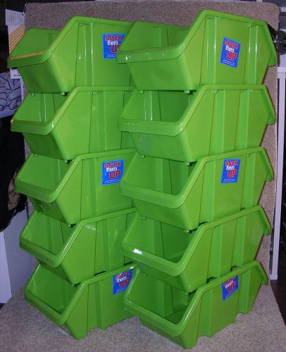 2062-3/ large 10 green storage bin dabble sided open plastic stackable stack up for sale