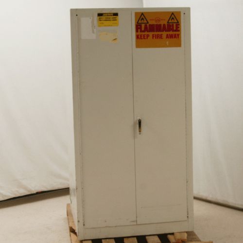 Justrite 25700 vertical flammable drum safety storage cabinet w/ drum rollers for sale