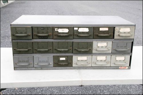 Vtg metal parts cabinet organizer tool 18 drawer bin green industrial equipto 60 for sale