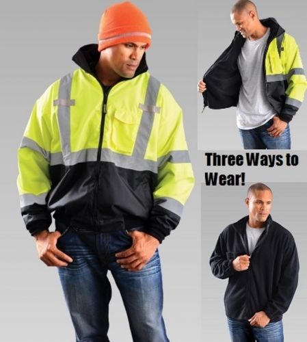 Hi-vis bomber jacket with black bottom and fleece zip out lining - 3 in 1 style for sale