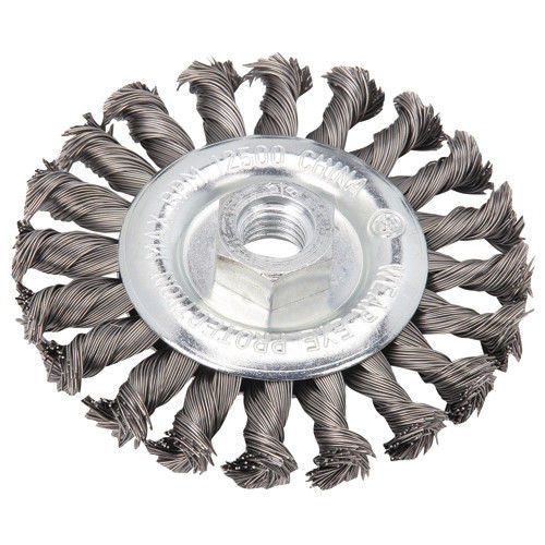 4-1/2 in. diameter knotted wire wheel, 5/8-11 in. arbor size, 12500 rpm maximum for sale