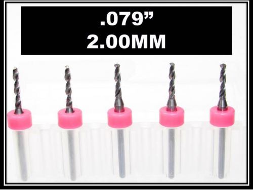 .079&#034; - 2.00mm - 1/8&#034; Shank  Carbide Drill Bits  FIVE Pcs CNC Dremel Model Hobby