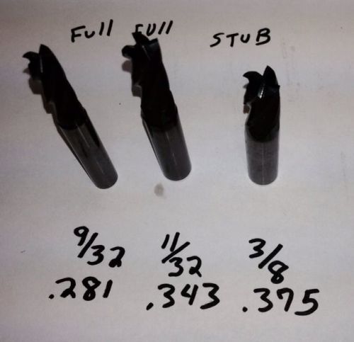 Lot of 3 new osg tap &amp; die tialn coated end mills 9/32&#034; 11/32&#034; (3/8&#034; stub) for sale