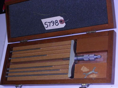 Brown &amp; sharpe no. 608 depth gage set, 6 rods, in wood case for sale