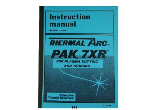 Thermal dynamics pak 7 xr plasma cutter instruction &amp; servicing  manual *973 for sale