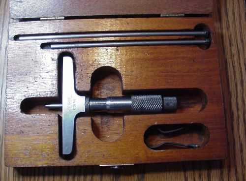 Lufkin rule micrometer depth gage wood box no. 513 usa 0-3&#034; vintage gauge for sale