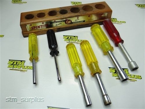 NICE LOT OF 6 NUTDRIVERS 3/16&#034; TO 1/2&#034; WITH BOX HOLDER SPINTITE VACO