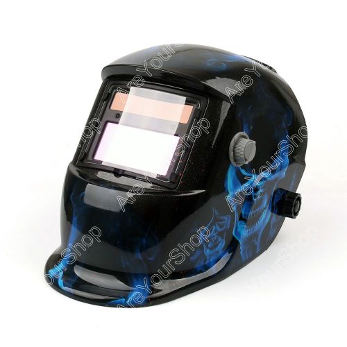 Solar auto darkening welding helmet arc tig mig grinding welder mask skull blue for sale
