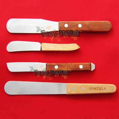 4pcs dental lab metal blade wooden handle spatula instrument new for sale