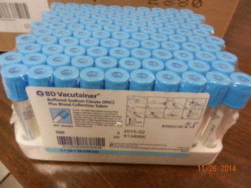 B-D 363083 Vacutainer Blood Collection Tube 2.7ml Blue Short Date Sale! 100pcs