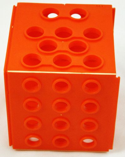 Cube test tube rack - holds four sizes - plastic neon orange for sale