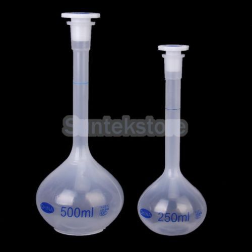 3x lab volumetric flask measuring bottle w/cap graduated container plastic 250ml for sale