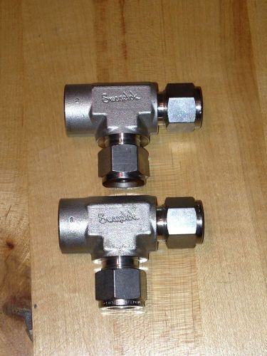 (2) swagelok fitting. ss-810-3-8tft lot of 2 stainless run tee for sale