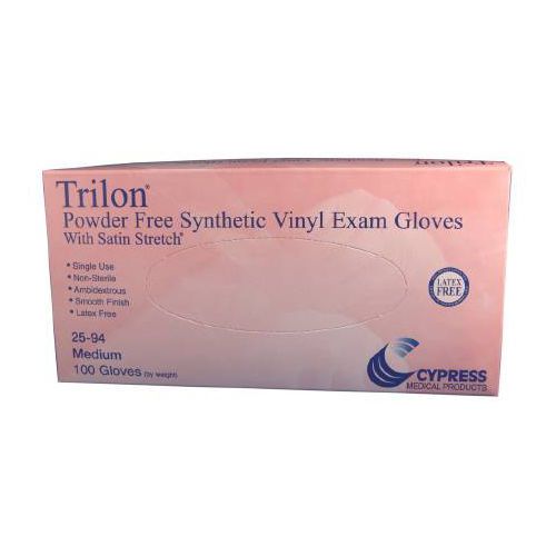 10 Boxes Trilon Powder Free Synthetic Vinyl Exam Gloves Sz MED Lot