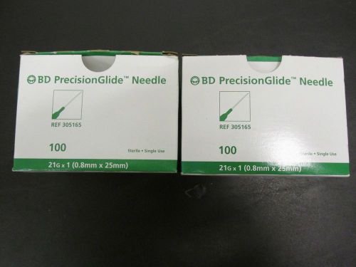 2 boxes of 21g x 1&#034; BD PrecisionGlide Hypodermic Needles, 305165 Qty 186