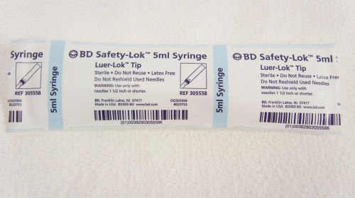 BD 305558 Safety-Lok 5ML Syringe with Luer-Lok Tip ~ Lot of 40