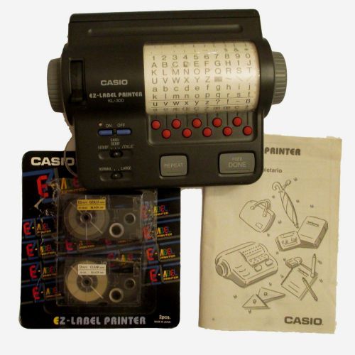 VTG Casio KL-300 Label Maker Printer + 2 Extra Tapes + Manual