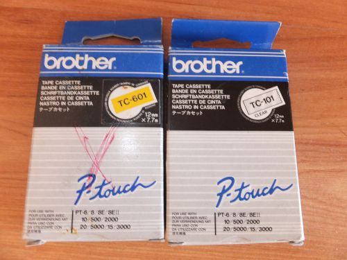 2pc BROTHER P-TOUCH TC-601 BLACK ON YELLOW-1 &amp; TC-101 CLEAR-1 LABER MAKER  NEW