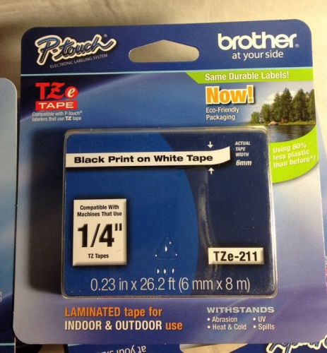 12 Pack Brother P-touch Label Tape TZE211 1/4&#034; Black On White New Outdoor Indoor