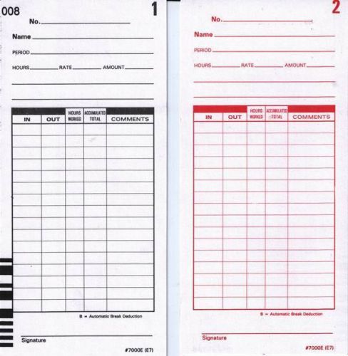 1000 barcode time cards for the lathem 7500e atomic calculating time clock for sale