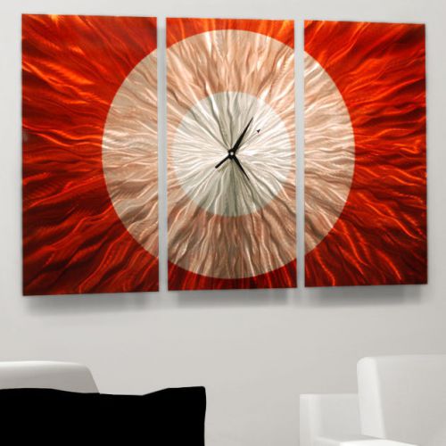Modern abstract metal wall clock hand painted art - red shift clock - jon allen for sale