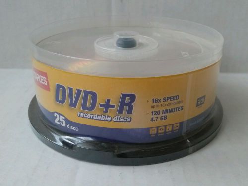 Pk of 25 NEW Staples 4.7 GB DVD+R Recordable Discs - 120 min - 16X