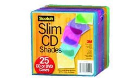 3M Scotch Durable Slimline CD Cases Assorted Colors 25 Count