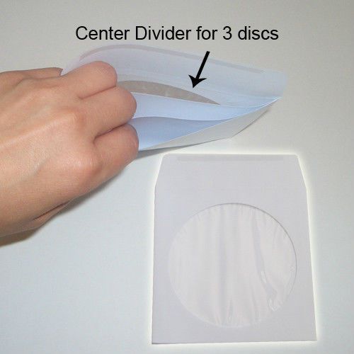 100 white color triple capacity 3-disk 3-in-1 cd dvd paper sleeve envelope holde for sale