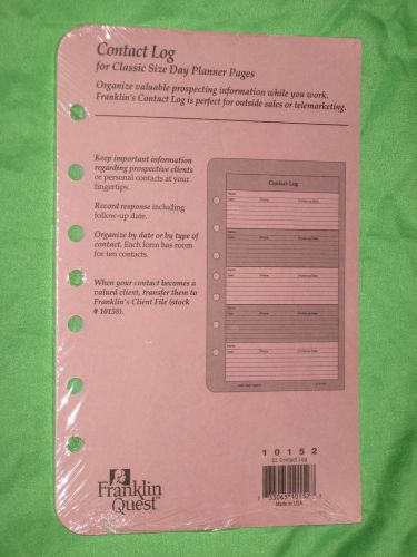 Classic ~ contact log 50 pages new franklin quest planner binder covey accessory for sale